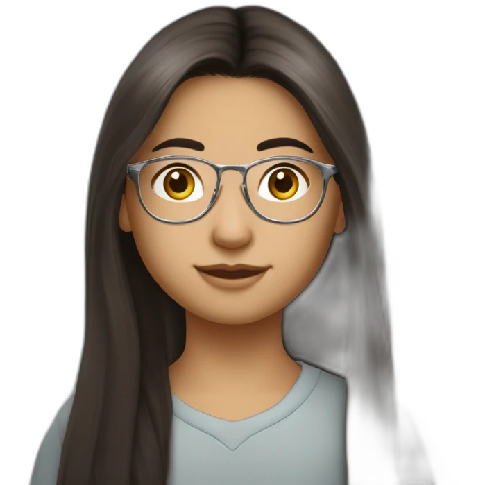 Uzbek 15yo, dark brown long a bit shiny hair with thin metal view glasses emoji