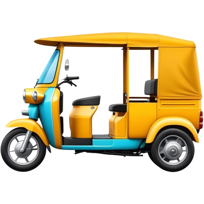 Cinematic Realistic Tuk Tuk Emoji, depicted as a vibrant iconic three-wheeled vehicle with bold colors and a compact design, rendered with crisp textures and dynamic urban lighting that captures its quintessential Thai charm. emoji