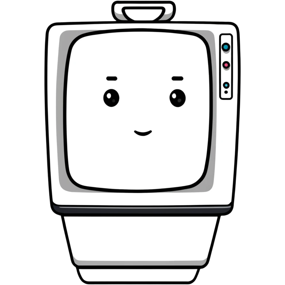Thick feminine figure with TV screen head, digital face displayed on screen emoji