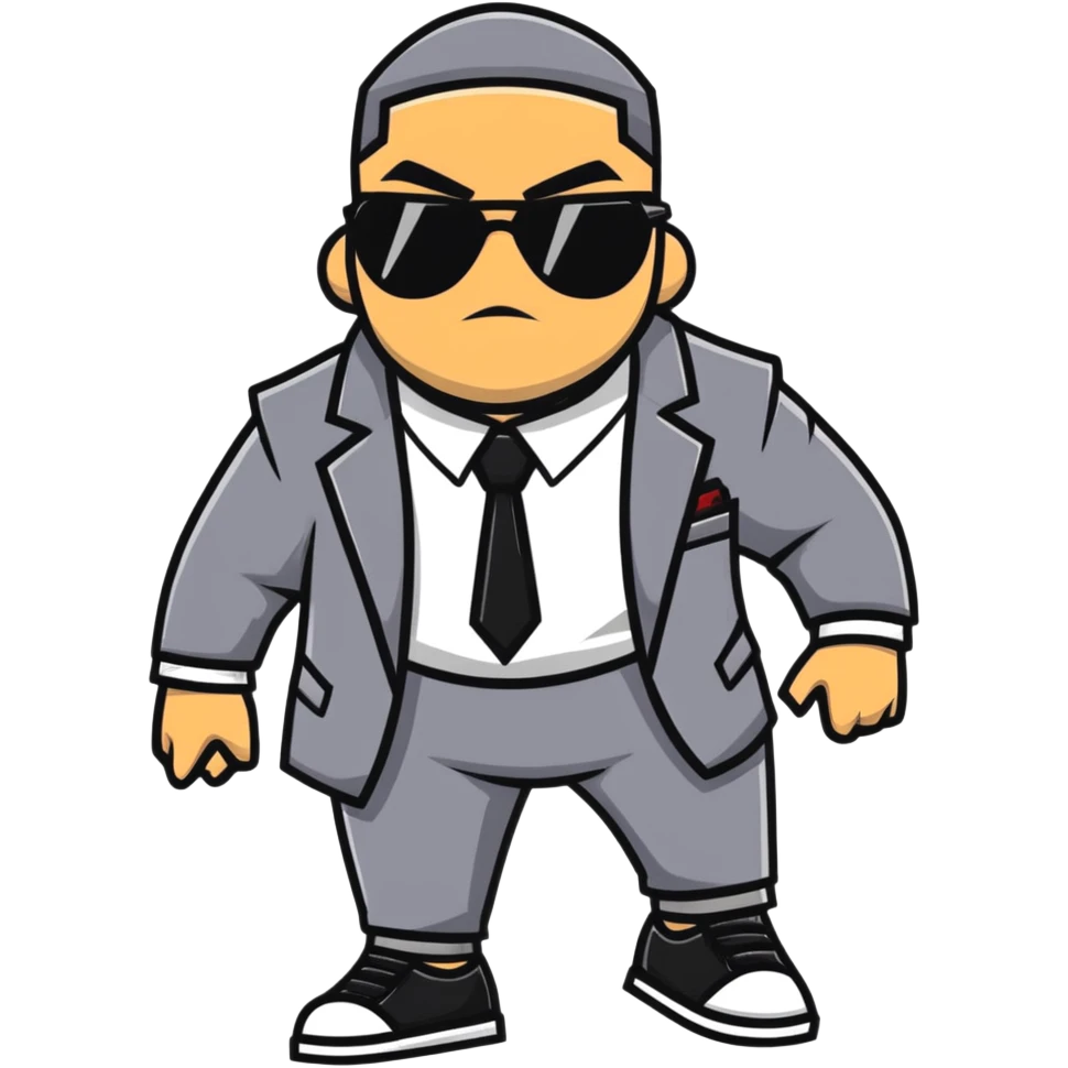 A gangster character walking with sunglasses and a power outfit in an alley, showcasing their gangster and combative nature emoji