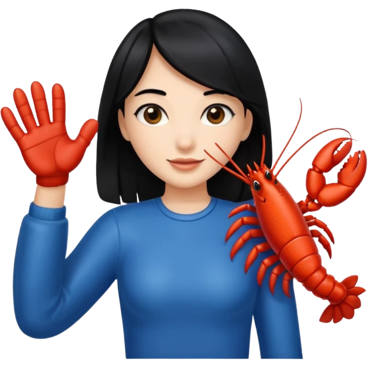 a lobster claw high five a girl with black hair emoji