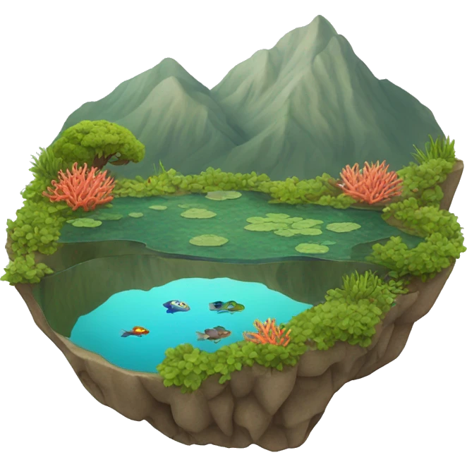 Pond on a mountain, coral reef emoji