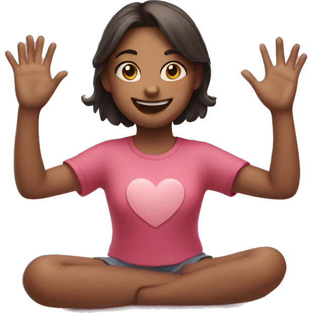 smiling girl with heart hands emoji