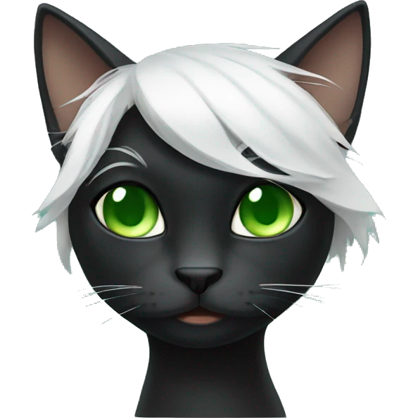 Black cat with green eyes and white hair in neck emoji