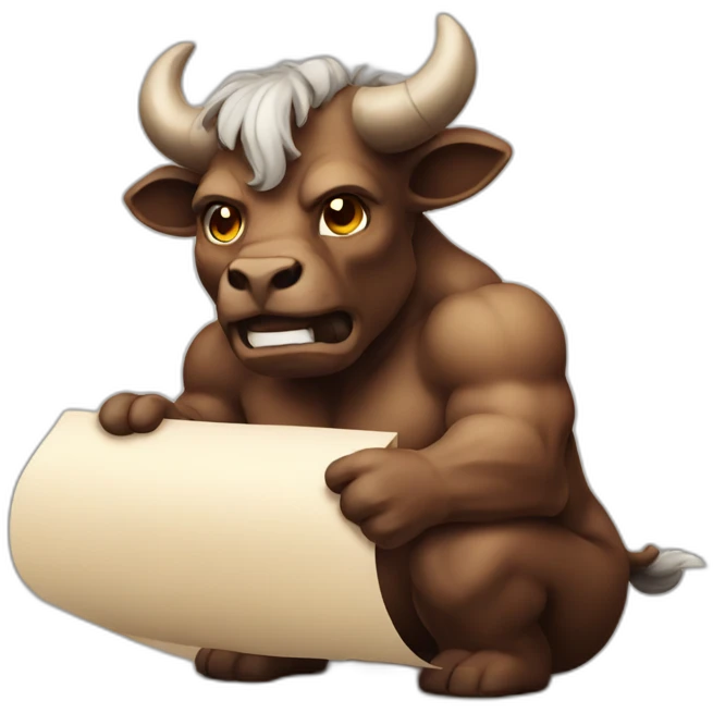 minotaur with paper cute one emoji
