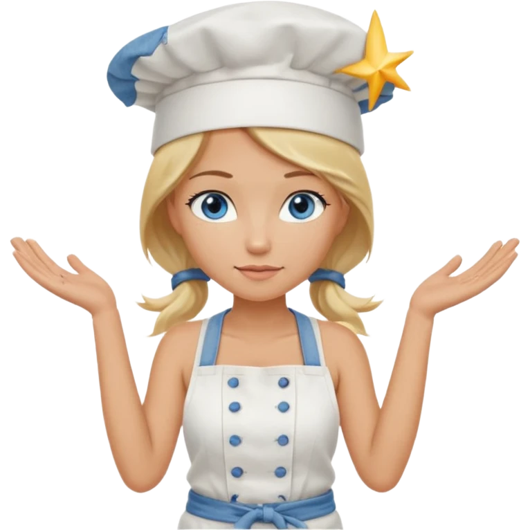 Sexy Full body  pretty
Long Blonde hair blue eyed female chef wearing white tank top, denim shorts and chef hat with arms folded emoji