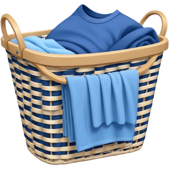 white LAUNDRY BASKET WITH FOLDED blue CLOTHES emoji