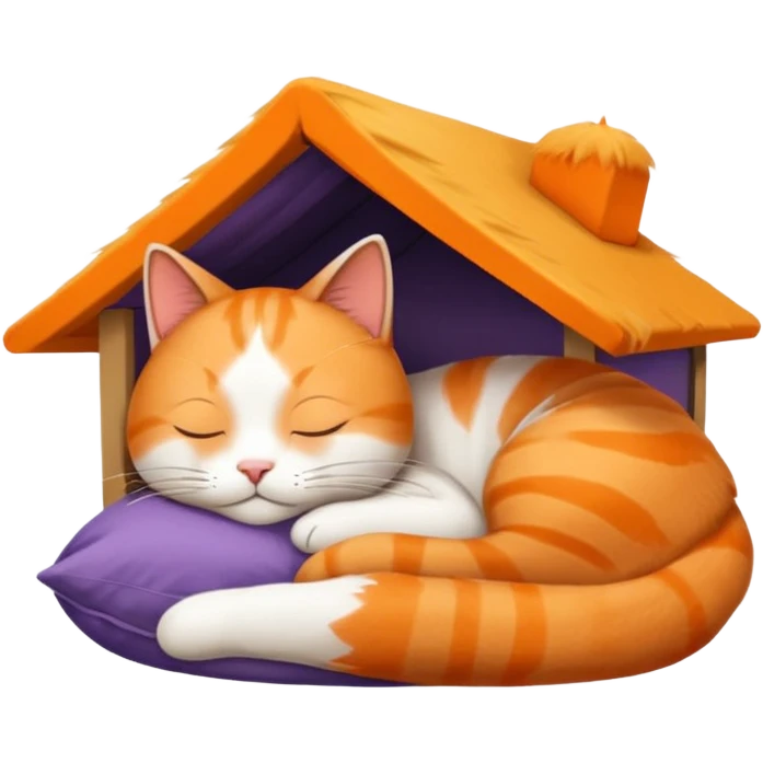sleeping cat with a FedEx hut on its head emoji