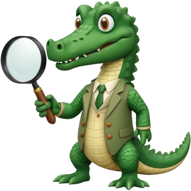 Add a solid white circle background behind the claymation style alligator professor with a magnifying glass, keeping the original style and lighting. emoji