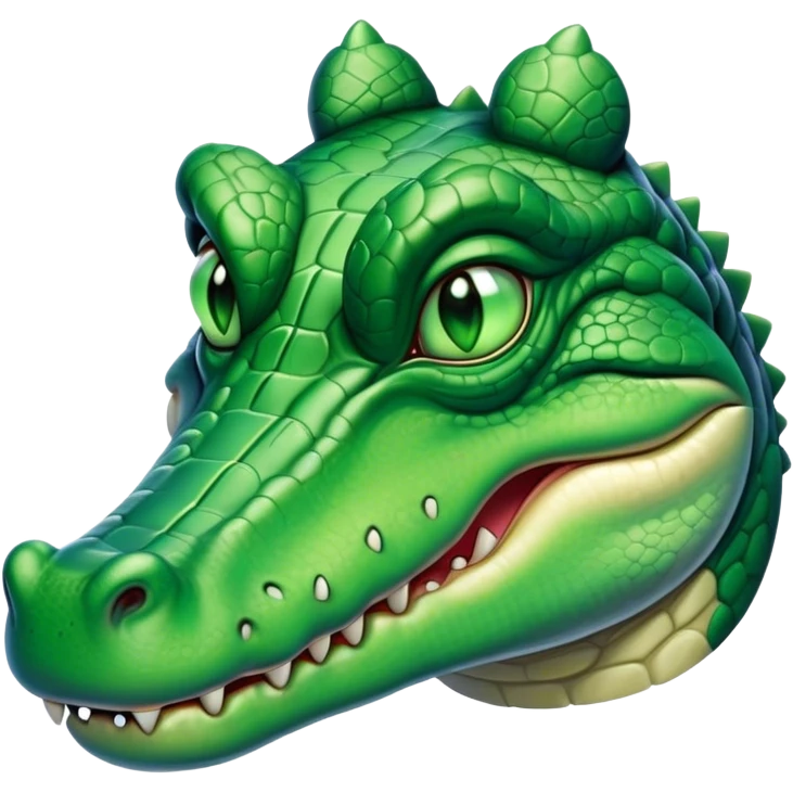 Cinematic Noble Crocodile Portrait Emoji, Poised and regal, with a powerful, elongated build and a rugged, scaly emerald-green hide, piercing cold eyes, Simplified yet sharp and sophisticated features, highly detailed, glowing with a soft, dignified glow, high shine, intelligent and formidable, stylized with an air of ancient might, focused and attentive, soft glowing outline, capturing the essence of a watchful and commanding reptile, so majestic it feels as though it could silently slide out of the screen with effortless authority! emoji