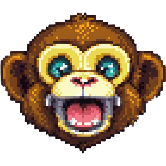 pixel art of a laughing monkey emoji