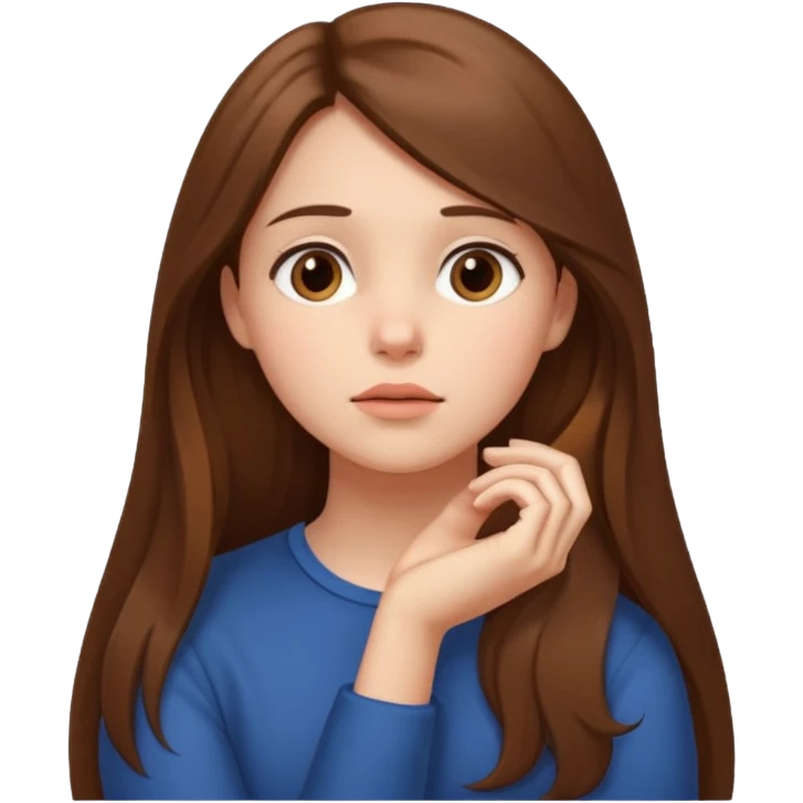 a thoughtful girl looks up and holds her hand under her chin emoji