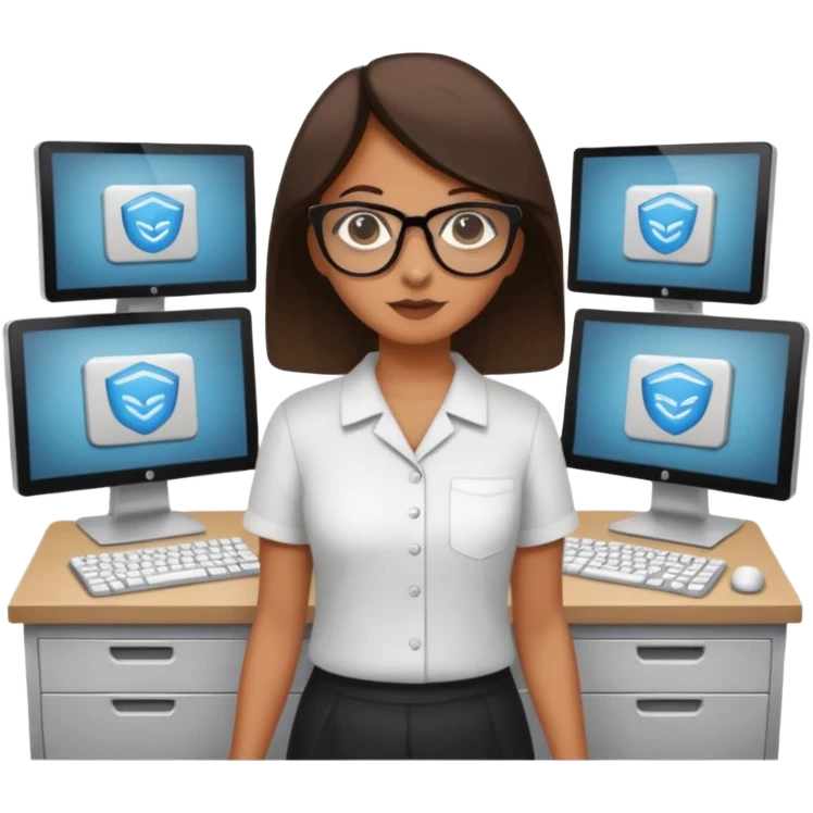 a girl walking into a computer room in an organized manner emoji
