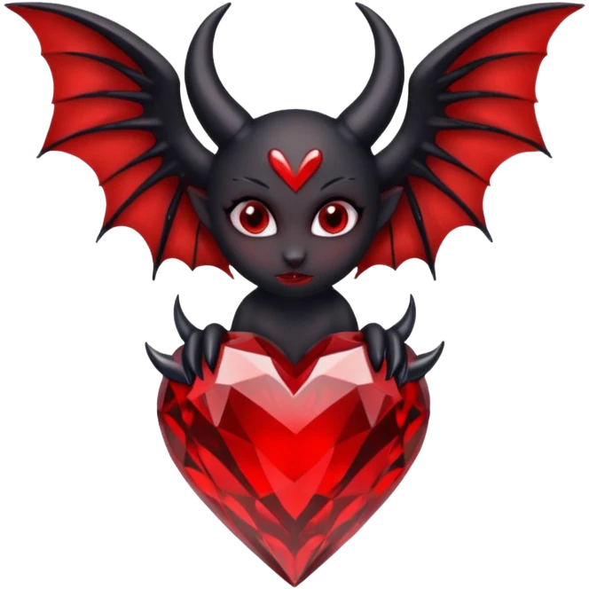 small black succubus wings, cryhstal heart red, black heart tail emoji