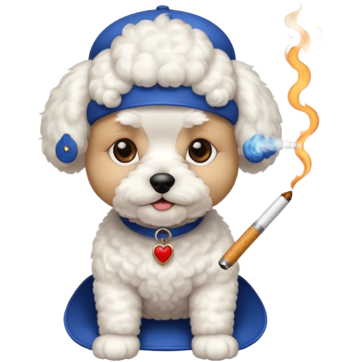 white french bichon with a ciggarette emoji