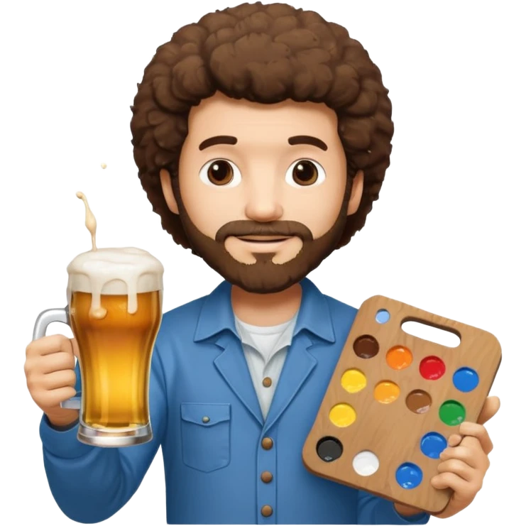 BOB ROSS HOLDING A PAINT PALETTE add a beer emoji