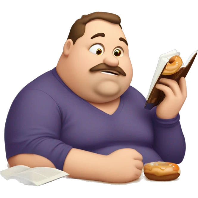 fat man eating donuts whilst reading a weightloss book emoji