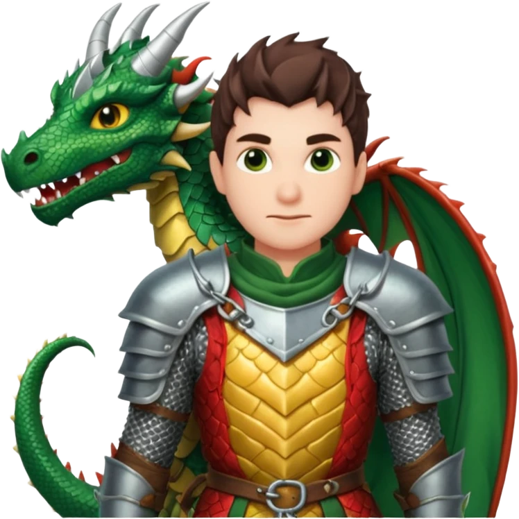 a dragon tamer in medieval time with a dragon next to him emoji