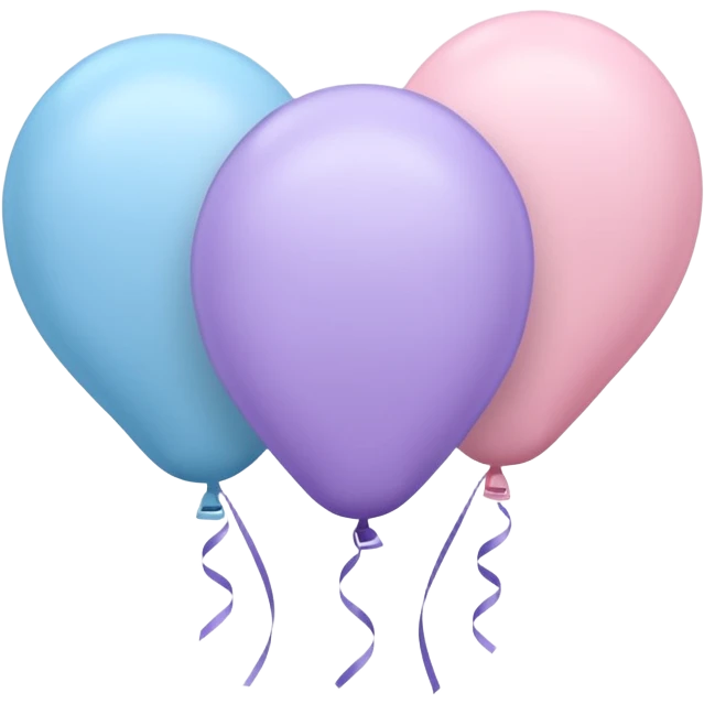 Three balloons emoji, each of the balloon's color is light pastel blue, pastel pink, and pastel purple. IOS emoji style. emoji