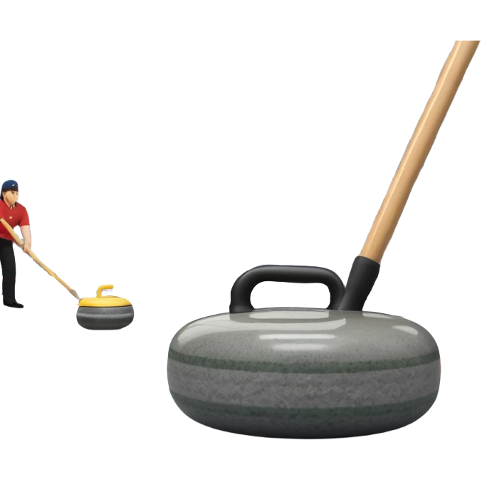 An icon showing a detailed close-up of a curling stone sliding across the ice, with a broom in motion beside it. The background features an indoor stadium with cheering spectators on the stands. Transparent background captures the strategy and focus of curling. emoji