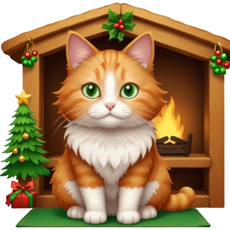 Christmas cat in aesthetic home emoji