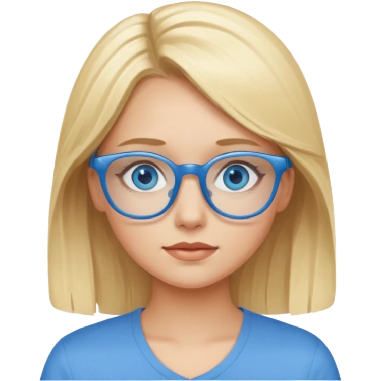 Chica rubia de ojos azules con lentes celestes emoji