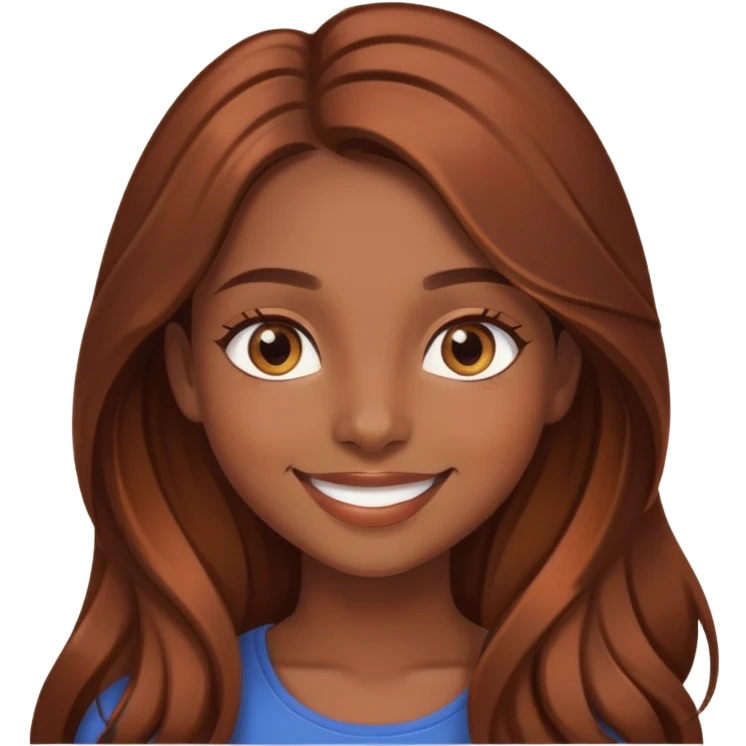 Chica morena de pelo largo cobrizo chocolate de ojos cafés claros y sonrisa linda  emoji