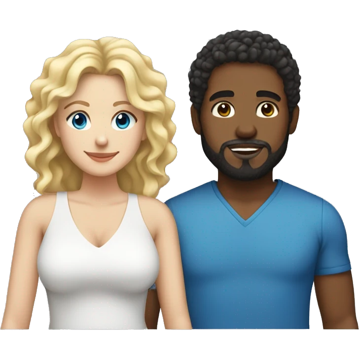 Couple black man with low cut and a beard and a white woman with curly blonde hair and blue eyes  emoji