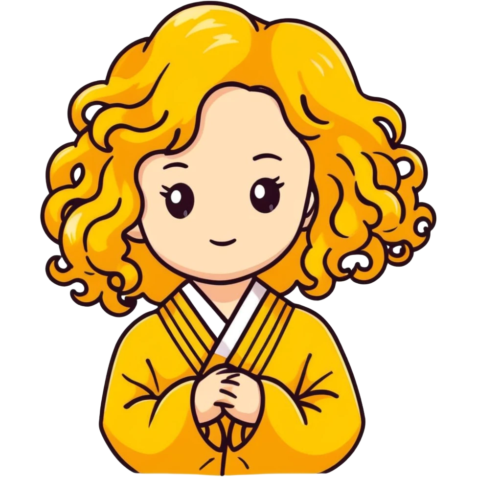 Cute Japanese girl with golden big curly wavy hair emoji