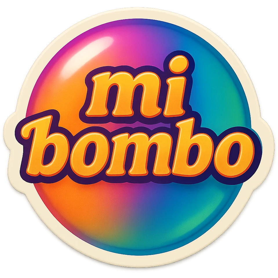 emoji with the text 'mi bombo', colorful bubble style emoji