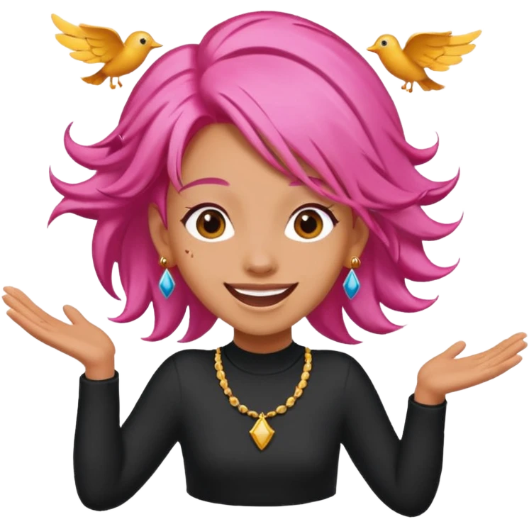 bungee jumping face with earrings pink hair flying away emoji