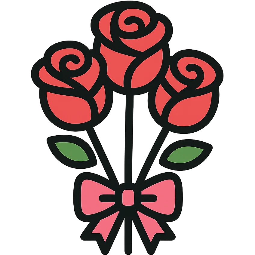 minimalist bouquet of roses with pink-reddish ribbon emoji