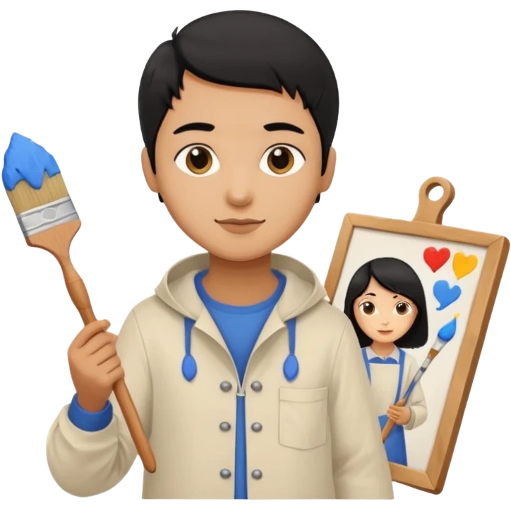 black haired light brown skinned painter with canvas emoji