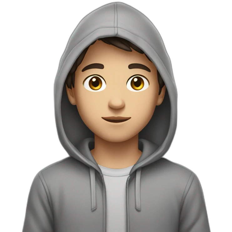 a 14 years boy , with a short dark brown hair , and brown eyes , and light skin , wearing a grey hoodie emoji
