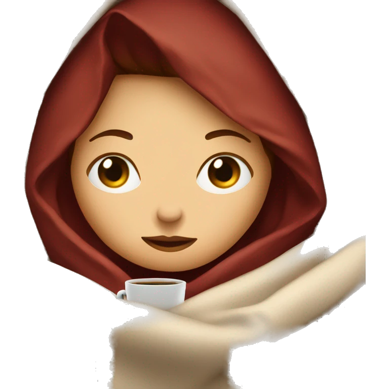 girl inside a blanket sipping coffee eyes closed dark red hair emoji