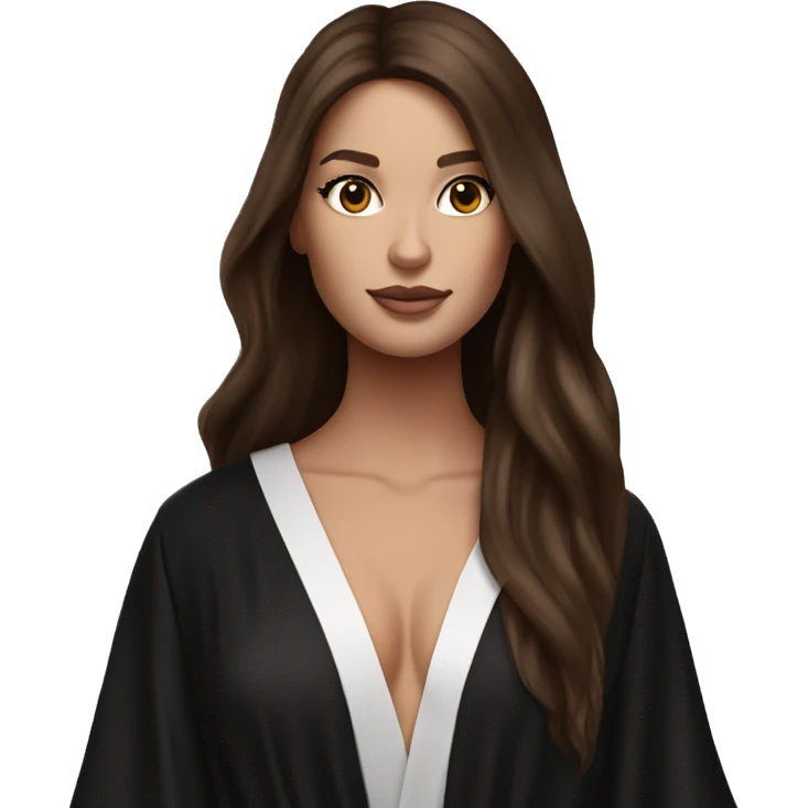 White skin victoria secret girl with brown long hair in black robe  emoji