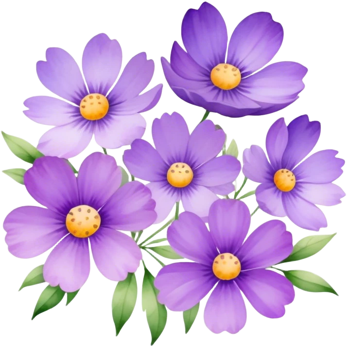 "A collection of delicate purple flowers in a soft watercolor style." emoji