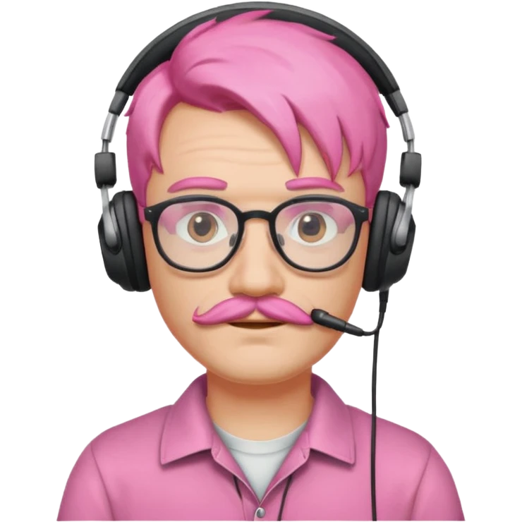 headphone and spectacles, mustached pink hair man, no mic emoji
