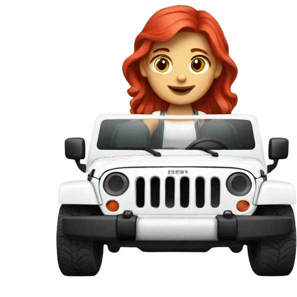 White Jeep with a red headed girl driving emoji