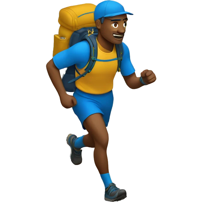 trail runner with backpack in the mountains blue gold emoji