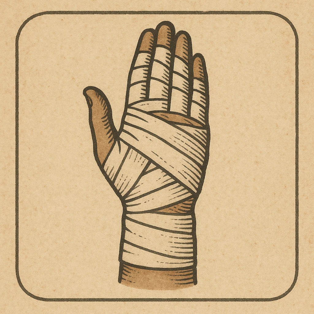 vintage style icon of a bandaged hand, muted colors, subtle texture, classic medical illustration feel emoji