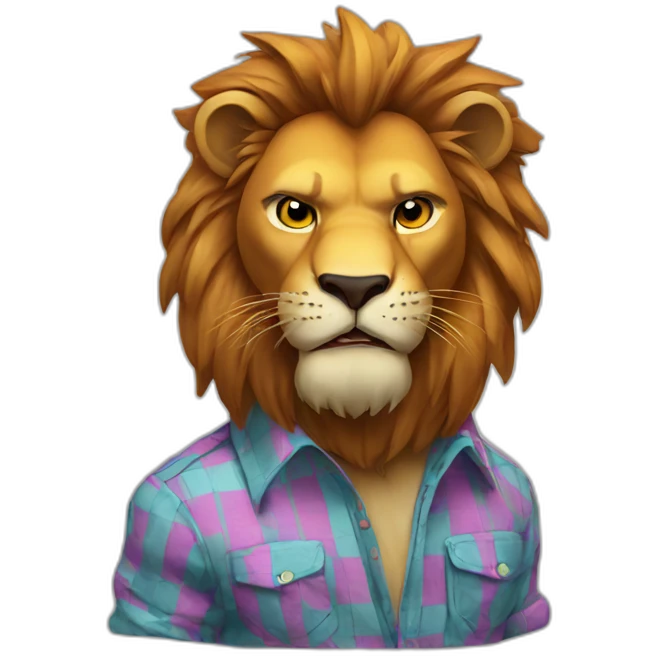 Angry Lion wearing a fitted colorful button up shirt emoji
