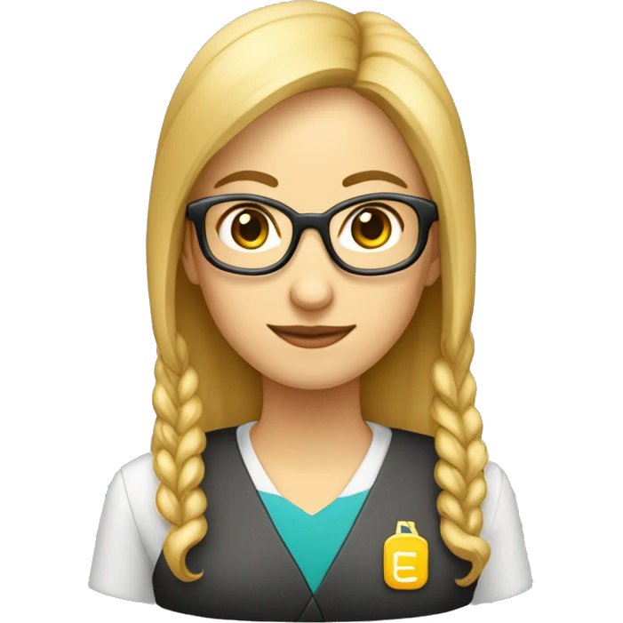 Profesora de matemáticas con gafas doradas y calculadora, rubia y de pelo corto emoji