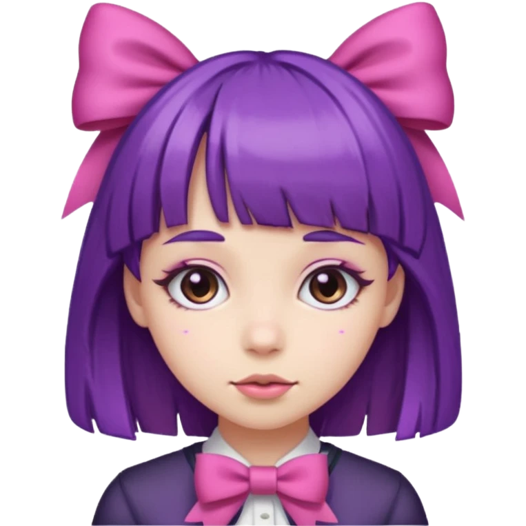 girl with bangs and purple hair and pink bow emoji