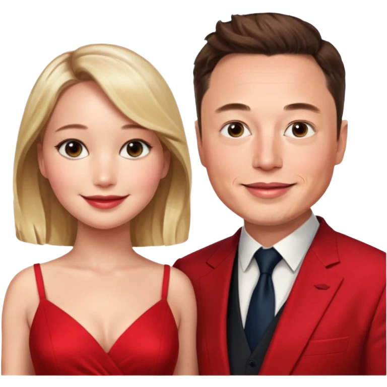 elon musk and Jennifer Lawrence in red dress emoji