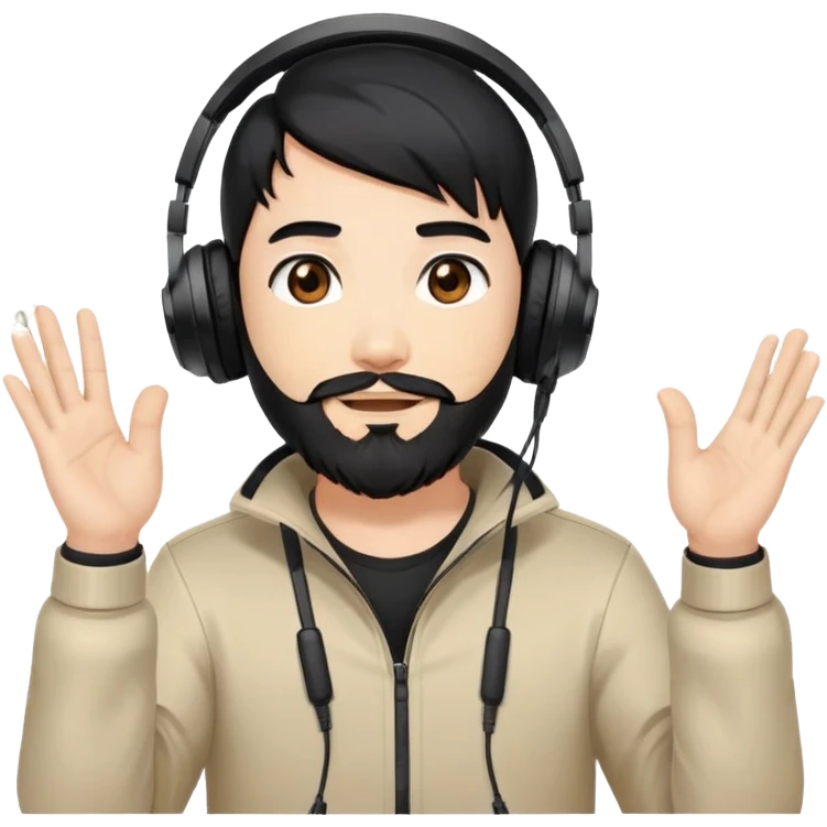 Anime style man with black hair, brown eyes, and black beard wearing gaming headset and applauding, anime art style emoji