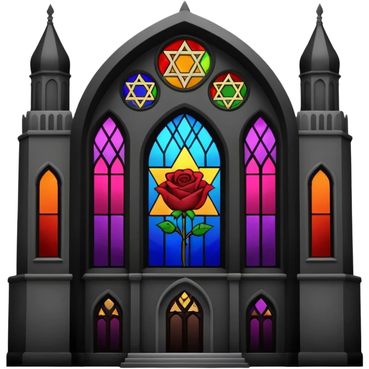 jewish synagogue temple in dark goth aesthetic style with lgbt flag color rose glass windows emoji
