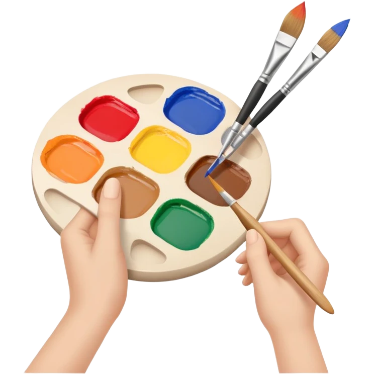 hands holding a paintbrush and palette, simple and friendly emoji