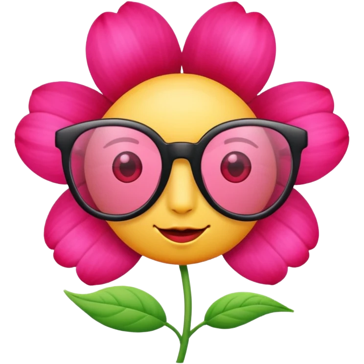 a pink flower wearing red glassess emoji