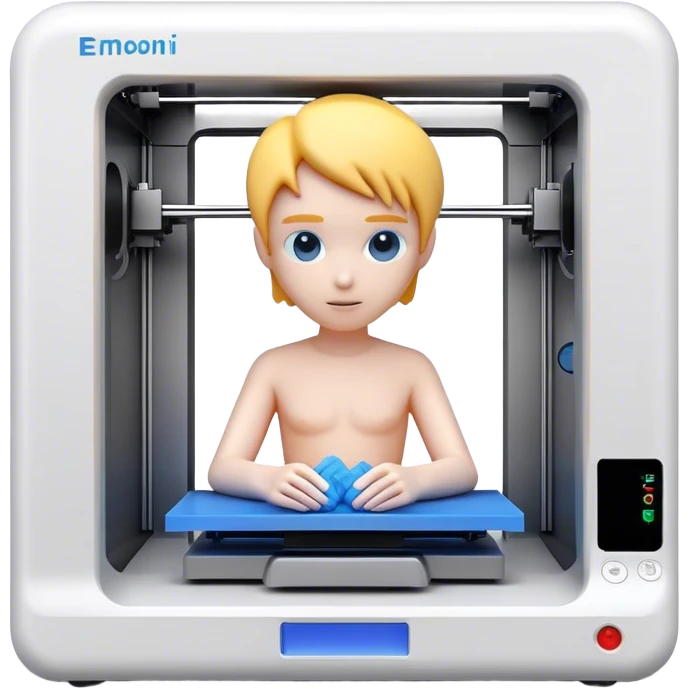 3D printing, figure inside 3D printer, printed object in progress, modern design, minimalistic, on a white background, no extra details. emoji